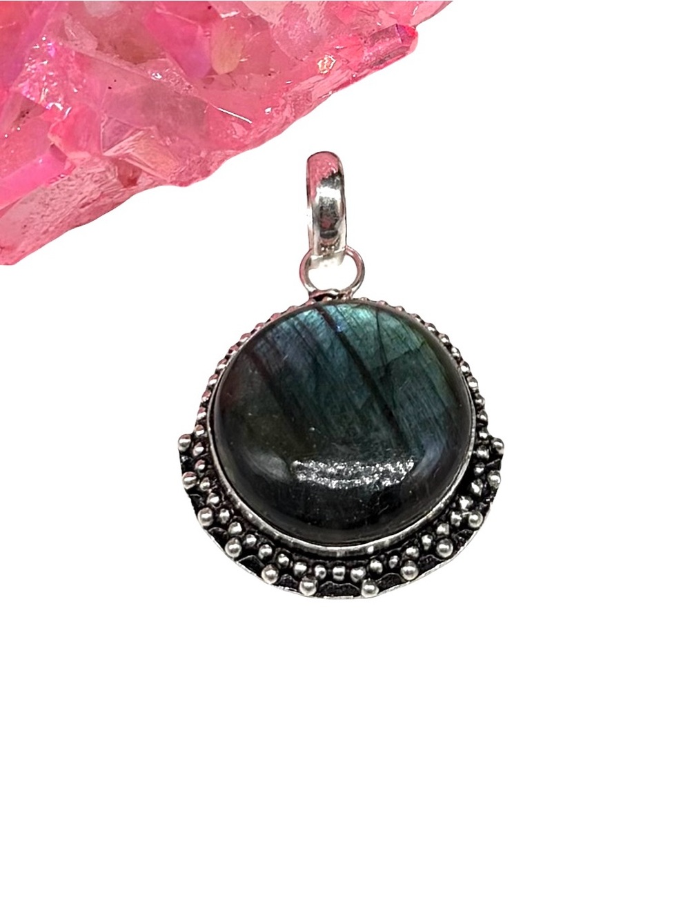 Labradorite Necklace Pendant 925 Sterling Silver Overlay - Picture 2 of 6